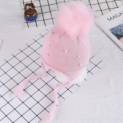 Söt baby mössor keps barn virka vinter varma stickade mössor barn keps bebis pojke flickor pärla hår boll öronsnäcka hatt