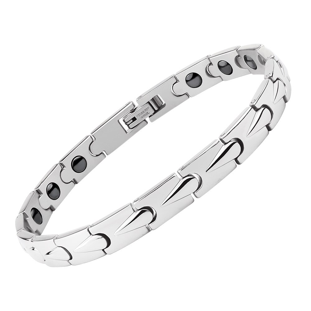 FINE4U B373 Health Germanium Bracelet Male Stainless Steel Wrist Band Hand Chain Bracelet for Men Women Energy Bracelets: Steel1