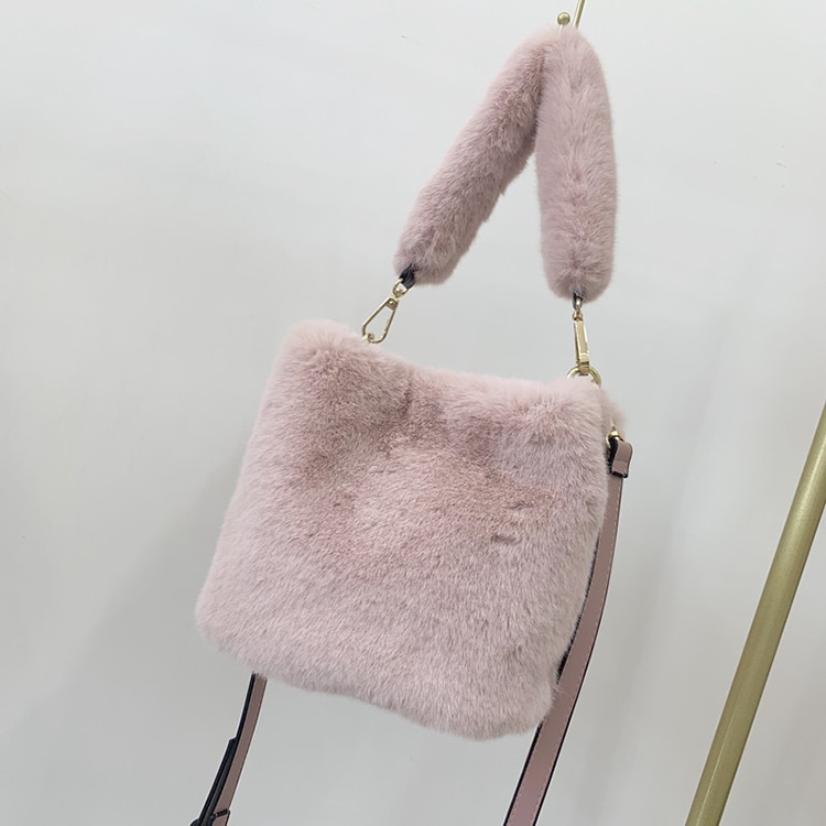 Frauen Nette Faux Pelz Eimer Taschen Mädchen Kreuz-körper Handtaschen Schulter Tasche