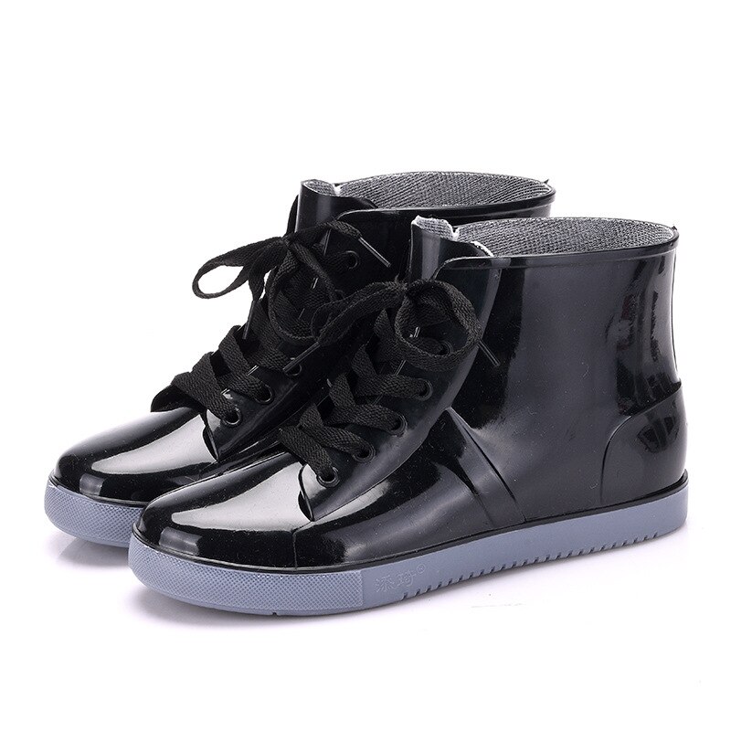 PVC Frauen transparent Regen Stiefel Gummi Spitze hoch Frauen Stiefeletten Wasserdicht lässig Komfort Damen Stiefel Schuhe: Schwarz