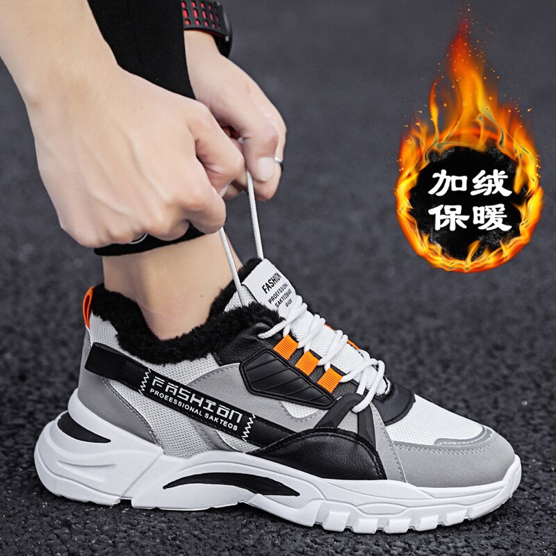 Casual Shoes Winter Men Shoes Walking Shoes Black Shoes For MenKeep Warm Canvas Shoes Men High-top Leather Casual Shoes