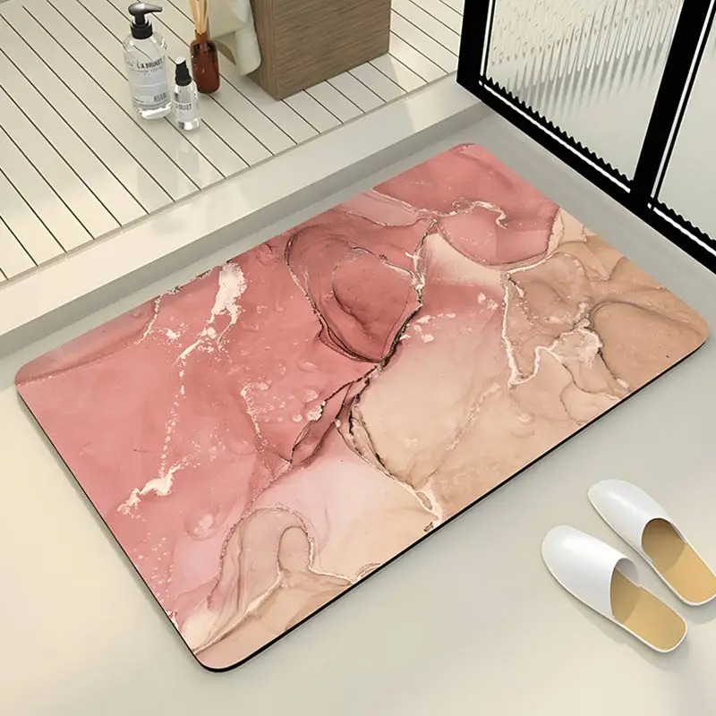 Alfombra de baño con textura de mármol, alfombra de baño antideslizante de lujo para ducha, alfombrillas para pies súper absorbentes, felpudo de baño para el hogar de secado rápido: Azul / 400 mm x 600 mm