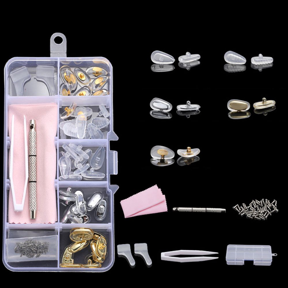Brillen reparatur set Silikon Nasen pads Ersatz optische Brille Reparatur werkzeug Teile sortiert Kit Schrauben dreher Pinzette Ohr haken: YELLOW