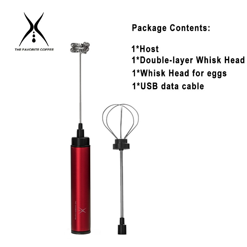 Mousseur à lait électrique Portable, Rechargeable, mousseur à main, grande vitesse, mélangeur de boissons, baguette de mousse pour le café: 2 in 1 Red