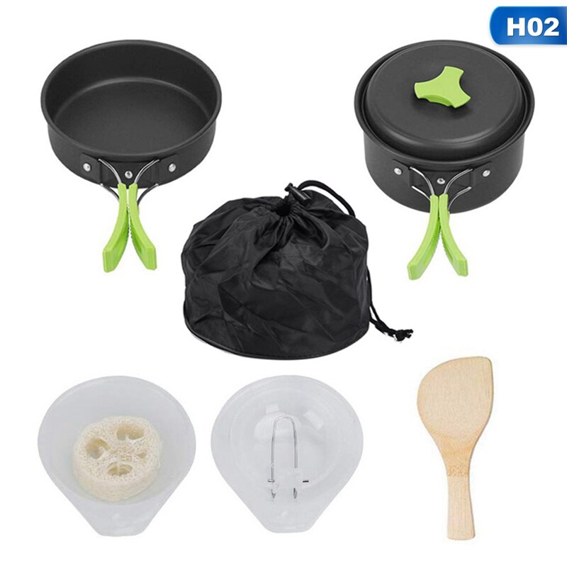 Ultralight Camping Cookware Set Outdoor Cooking Mess Kit Pot Pans Camp Kettle Portable for Backpacking Trekking Picnic: H02