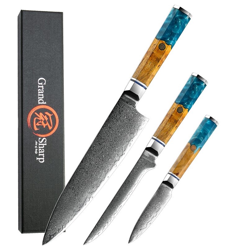 Grandsharp Kitchen Knife Set Damascus Kitchen Knife vg10 Japanese Steel Santoku Utility Bread Chef Gyuto Knives Cooking Tools