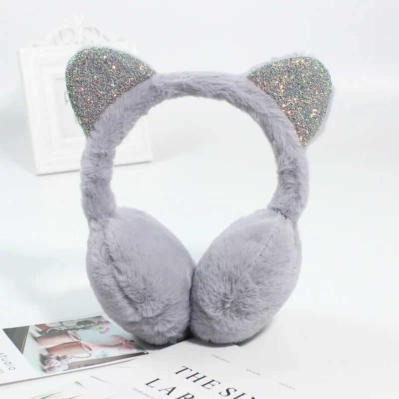 Soft Plush Cute Cat Ear Earmuffs for Women Kids Outdoor Winter Warm Thickened Ear Protector Cold Protection Folding Ear Cover: WHITE
