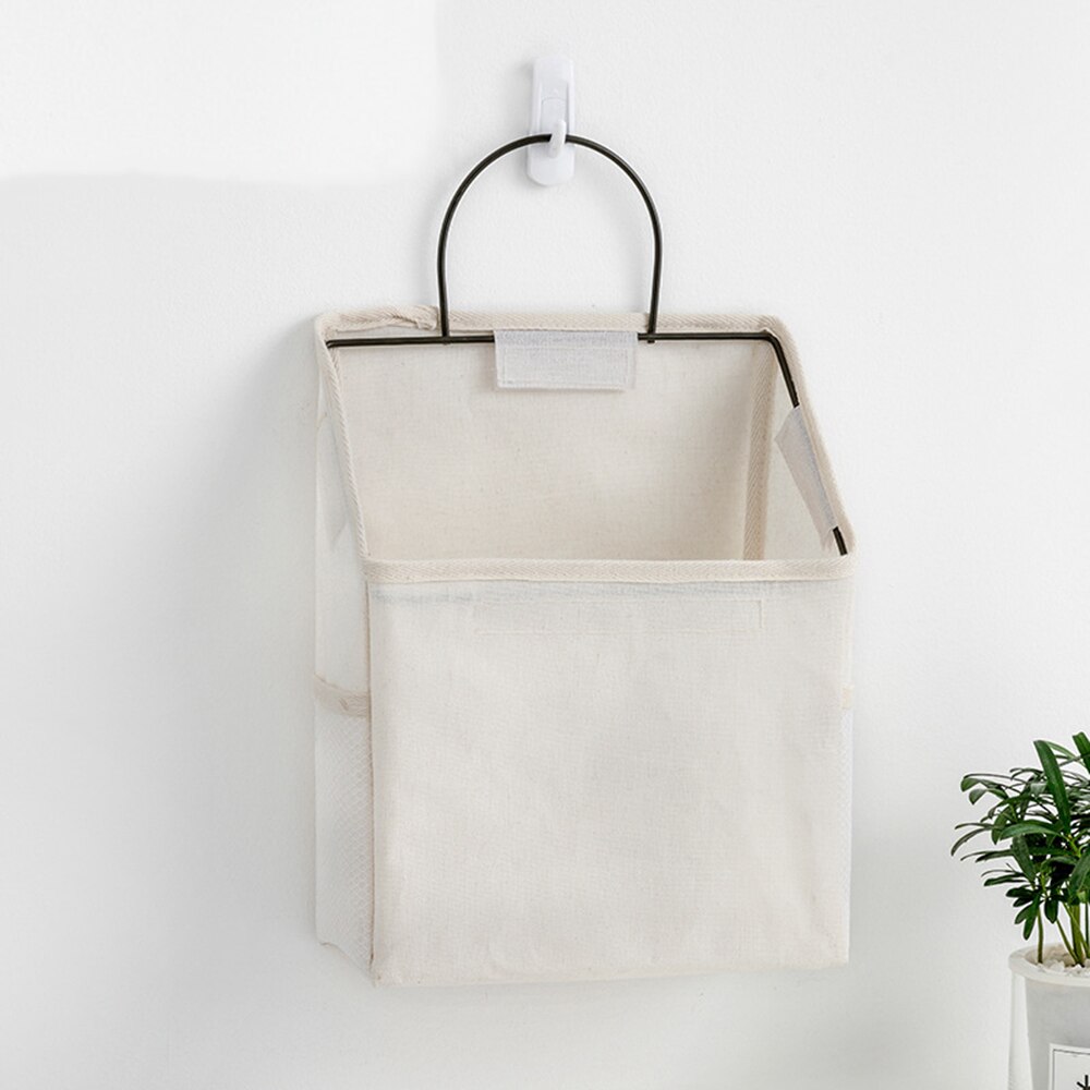 Cesta colgante para colgar en la pared, bolsa de almacenamiento de algodón y tela, organizador plegable de lino para libros, artículos diversos, estante interior para puerta: E