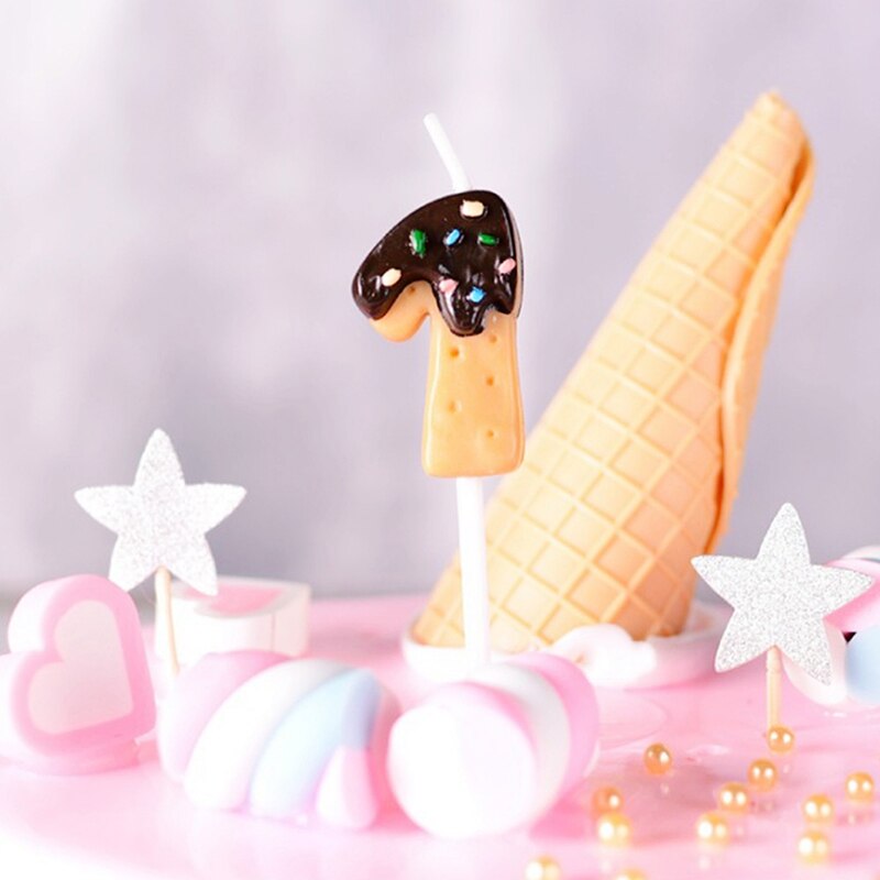Candelas de cumpleaños con números de galletas y Chocolate para niños, gran imitación, decoración de magdalenas, 11,5 cm, 1 unidad