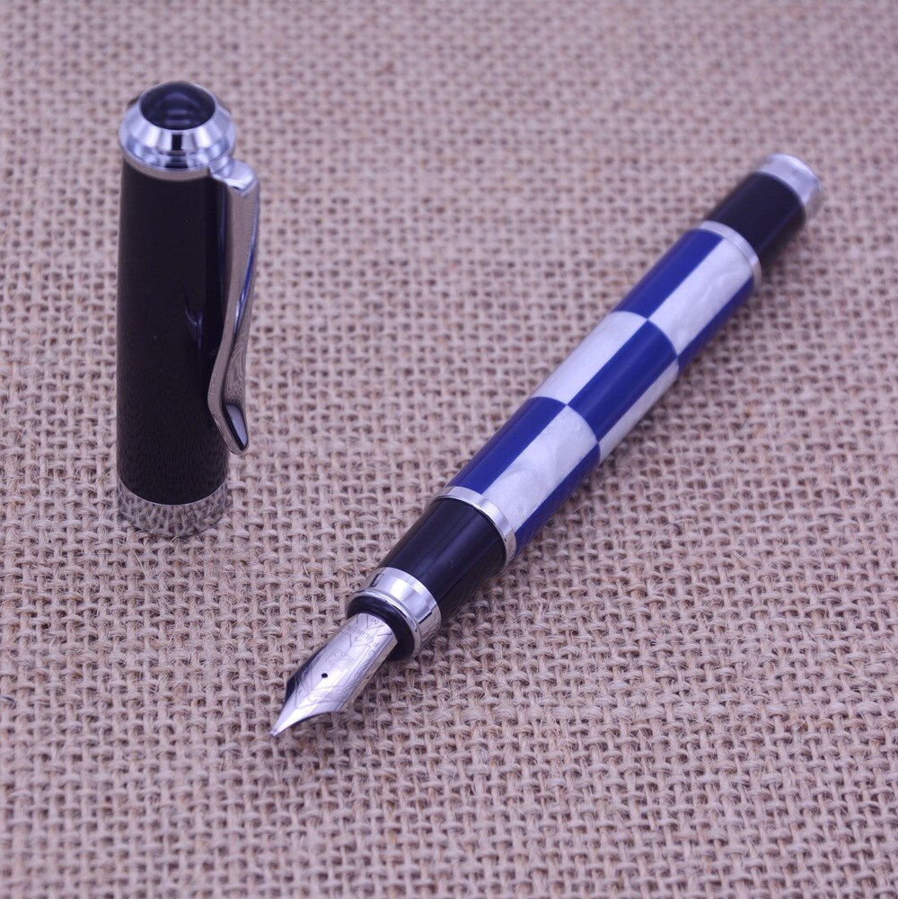 fuliwen 2033A White and Blue lattice ink pen metal case Fountain Pen