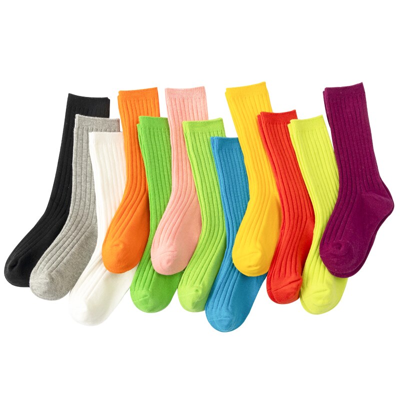 3 paia di calzini lunghi per bambini quattro stagioni colori caramelle coreano ins ragazzi ragazze calzini sportivi calzini in puro cotone moda polpaccio 1-9y