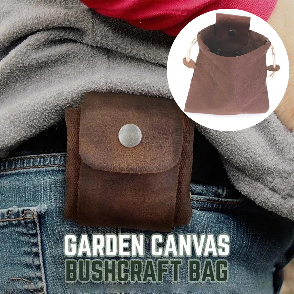 Bush craft – sac en toile en cuir PU, pochette de recherche de nourriture, sac de randonnée Camping pique-nique, ceintures sacs de rangement outils de plein air haute capacité