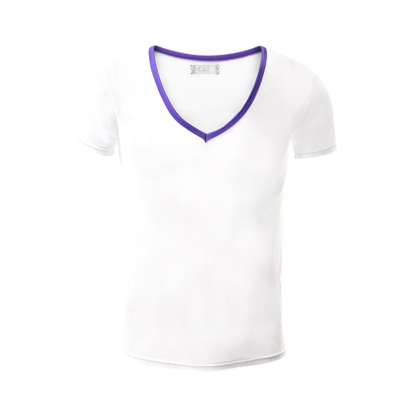 Maillot de corps en maille Transparent pour homme, sous-vêtements Sexy, respirant, col en v, manches courtes, Transparent: White (only tops) / L