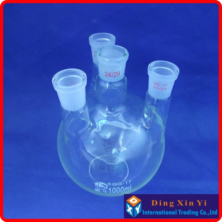 1000Ml 24/29 Vier Necks Ronde-Kolf, Kolf Ronde Bodem Met Vier Halzen, korte Hals Standaard Grond Mond