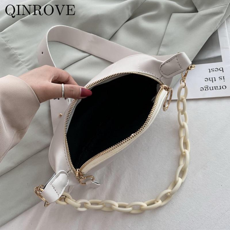 Women's Shoulder blet bag Banana Bag PU Leather Chic Chest Bag Waist Bag Four Solid Color Small Casual Female with chain