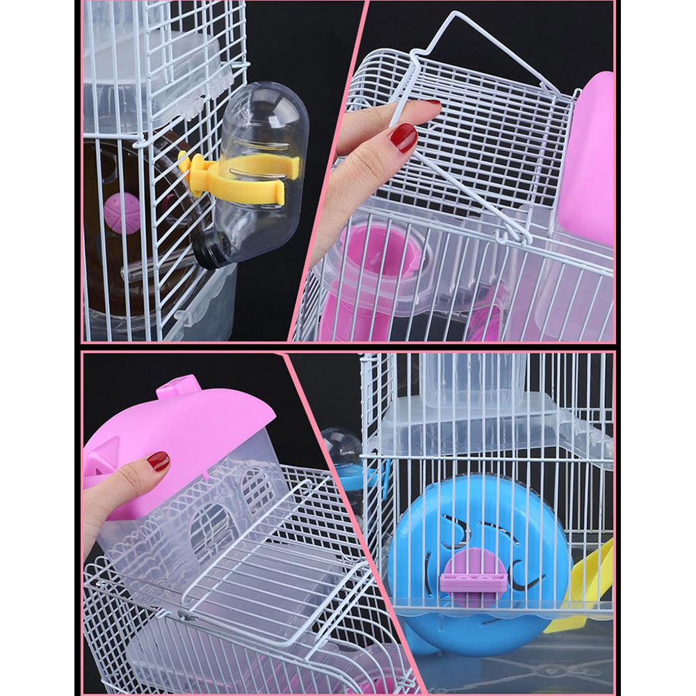 Double Layer Villa Shape Iron Wire Cage with Feeding Bowl Running Wheel Slide Toy for Pet Hamster 23 * 17 * 28 Cm
