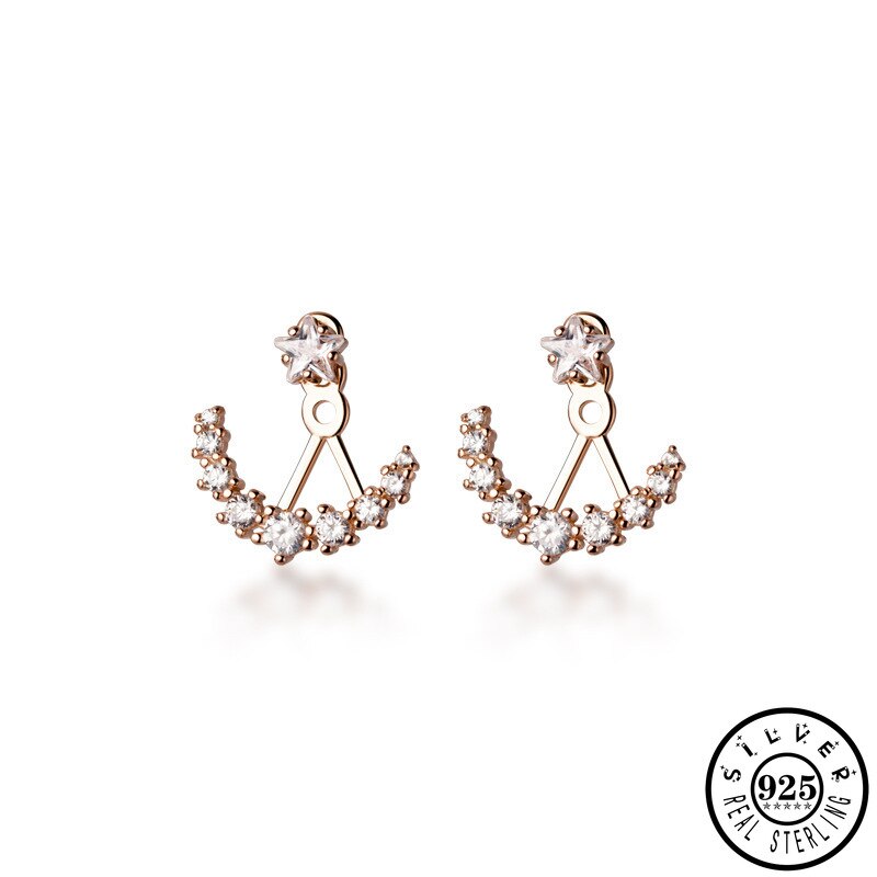 Pendientes plateados de Plata de Ley 925 con forma de estrella de Color rosa dorado chaquetas de lujo Zirconia cúbica pendientes de joyería para mujeres