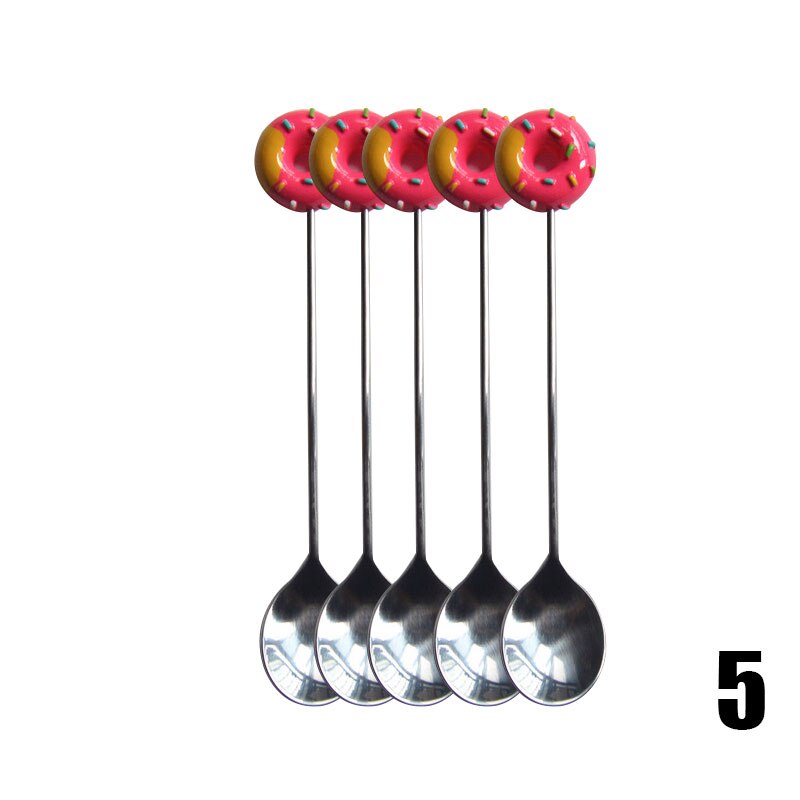 5pcs Kitchen Stainless Steel Doughnut Donuts Coffee Tea Spoon Set/Stirring Stick/Fruit Dessert Pastries Fork Set Donut fork spoo: 5