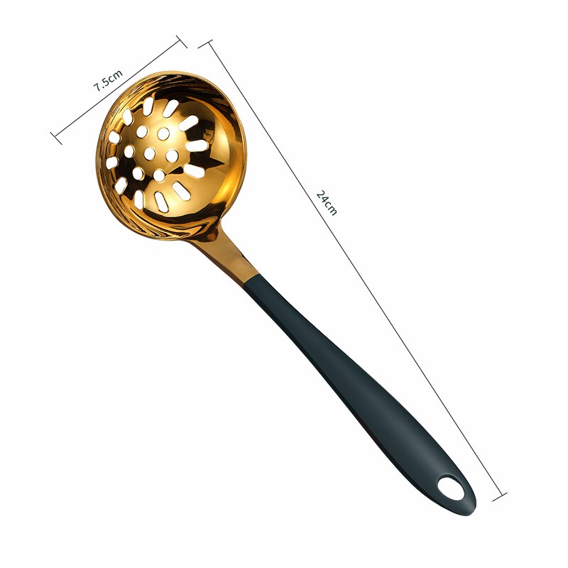 Gold Soup Ladle Stainless Steel Serving Spoon with Long Handle Tablespoon Kitchen Cooking Spoon Dining Spoon Soup Scoop: Colander Red Green