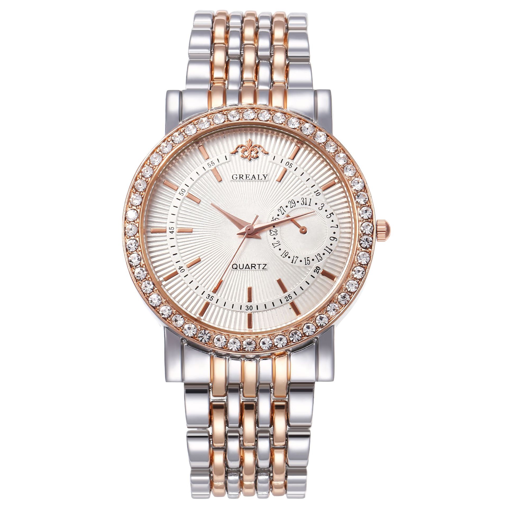 Diamant Vrouwen Luxe Horloge Strass Elegante Dames Horloges Gouden Klok Horloges Voor Vrouwen Relogio Feminino: RoseGold white