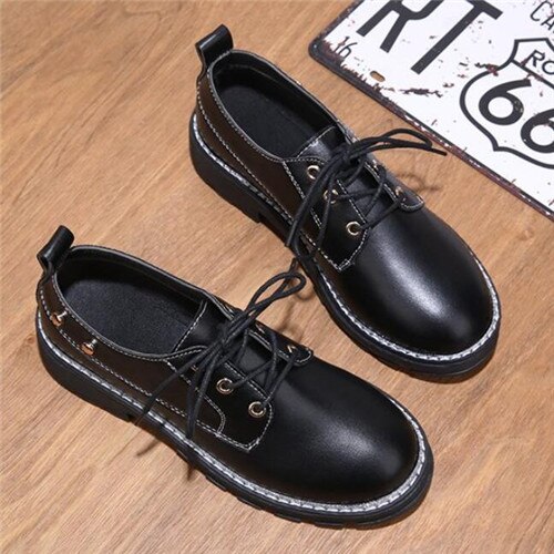 mujeres pisos británico estilo Oxford Zapatos mujeres encaje casual Up Pu pisos Zapatos Mujer señoras Zapatos: 1922 Matt black / 36