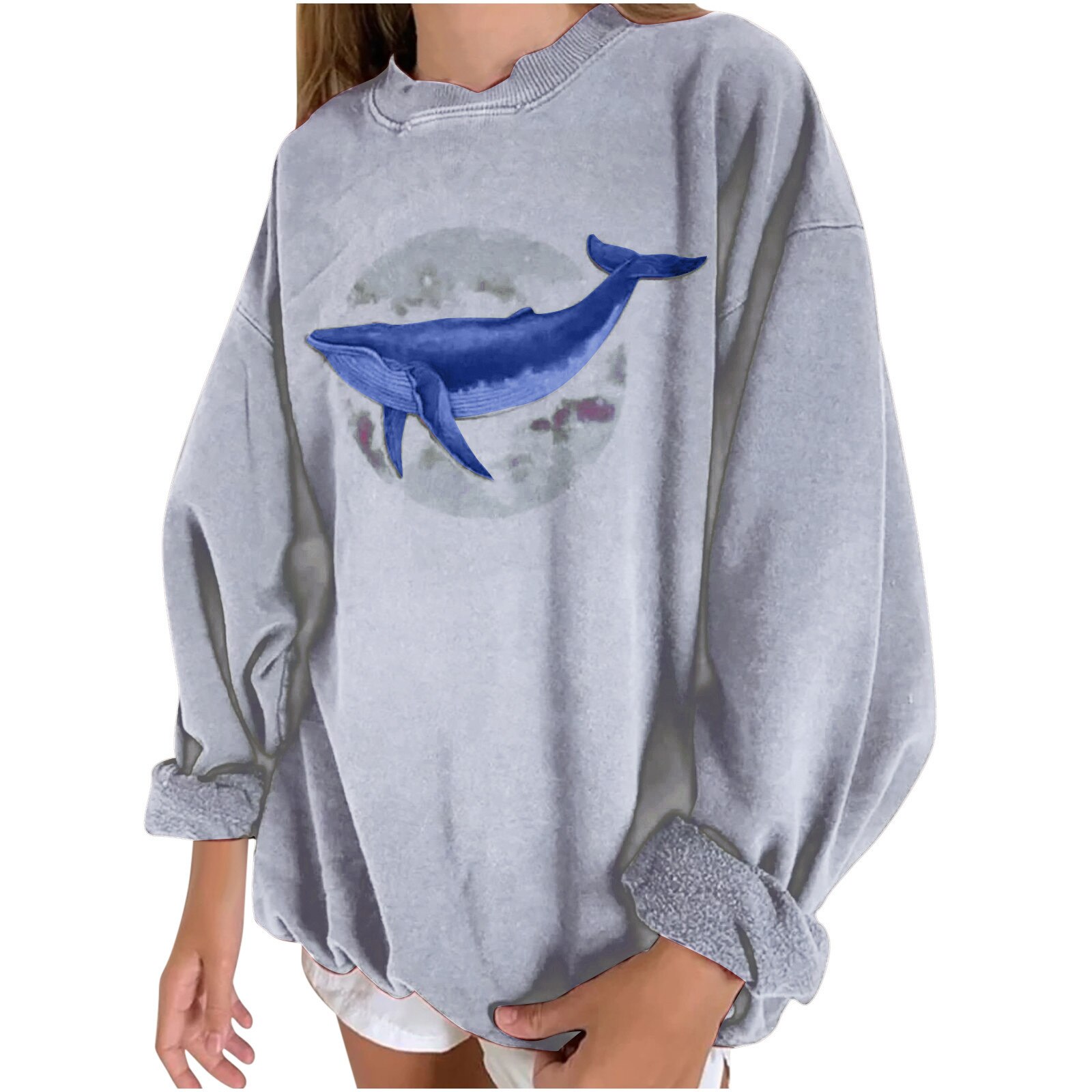 Hoodie Unisex Fish Print Casual Herfst En Winter Mode Ronde Hals Afdrukken Lange Mouw Sweater Trui Tops Vrouwen Jas