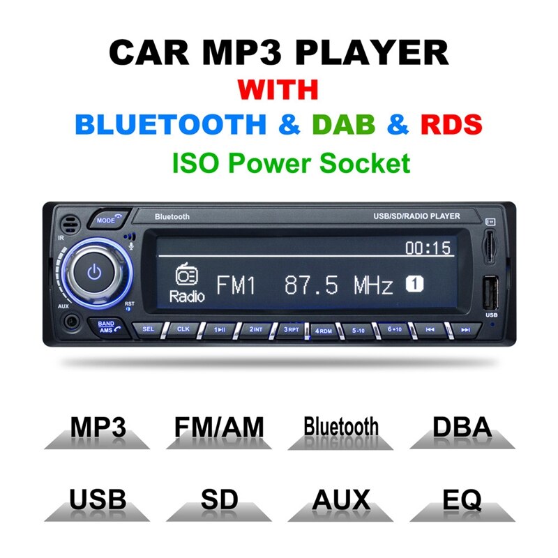 Autoradio Bluetooth DAB + RDS, lecteur MP3, écran LCD AM/WMA, FM, USB, carte SD, mains libres, Audio numérique, ISO, 1 Din, 3101