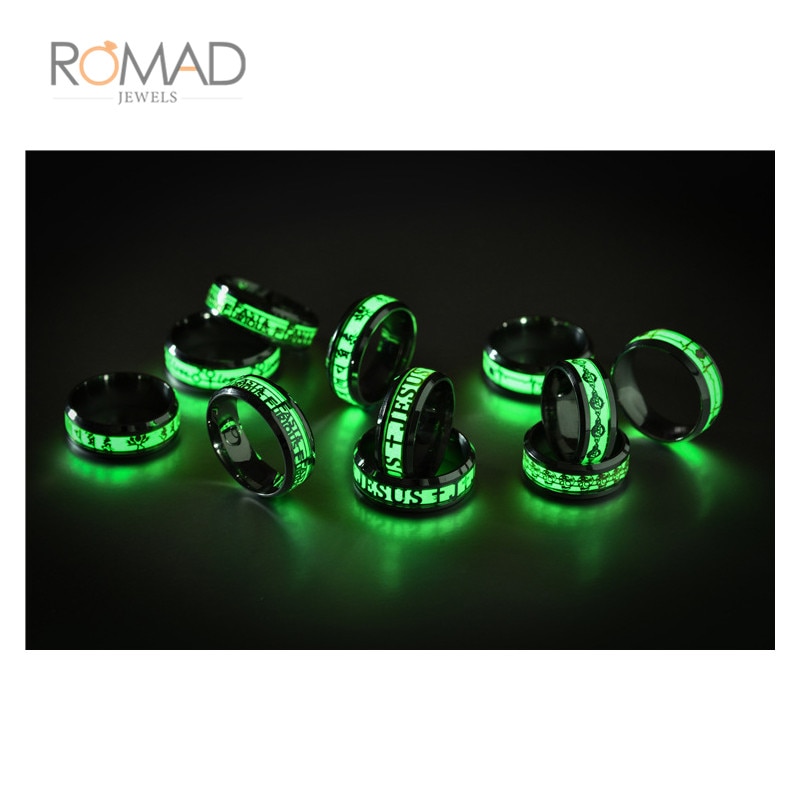316 titane acier inoxydable anneau couleur argent musique Note de musique lueur dans le noir anneaux pour hommes femmes Cool bijoux