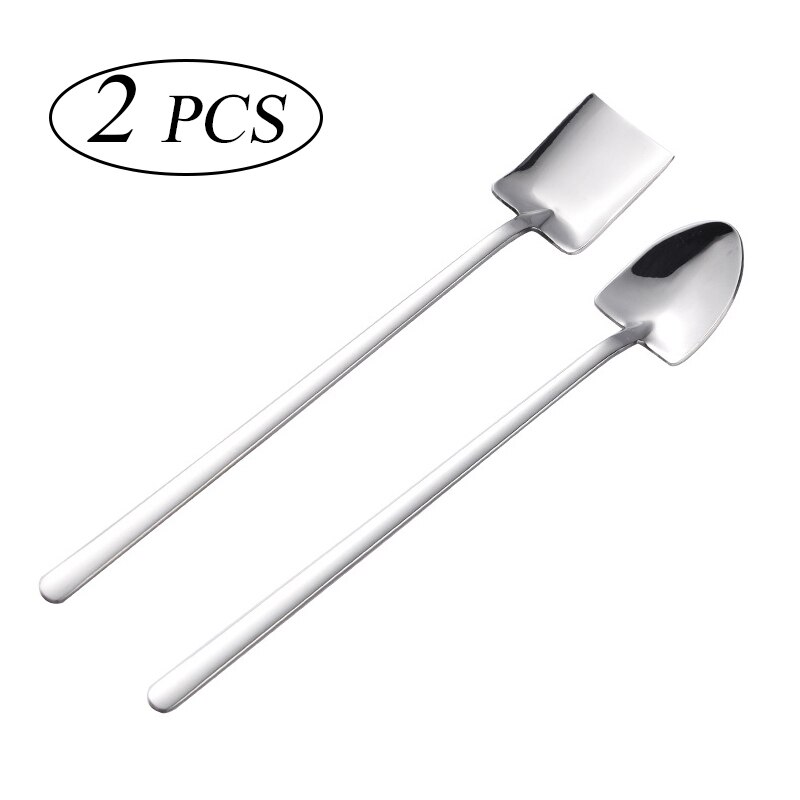 Long Handled Spoon Stainless Steel Coffee Spoon Simple Teaspoon Cocktail Stirringt ice Spoon Bar Tool: C and D