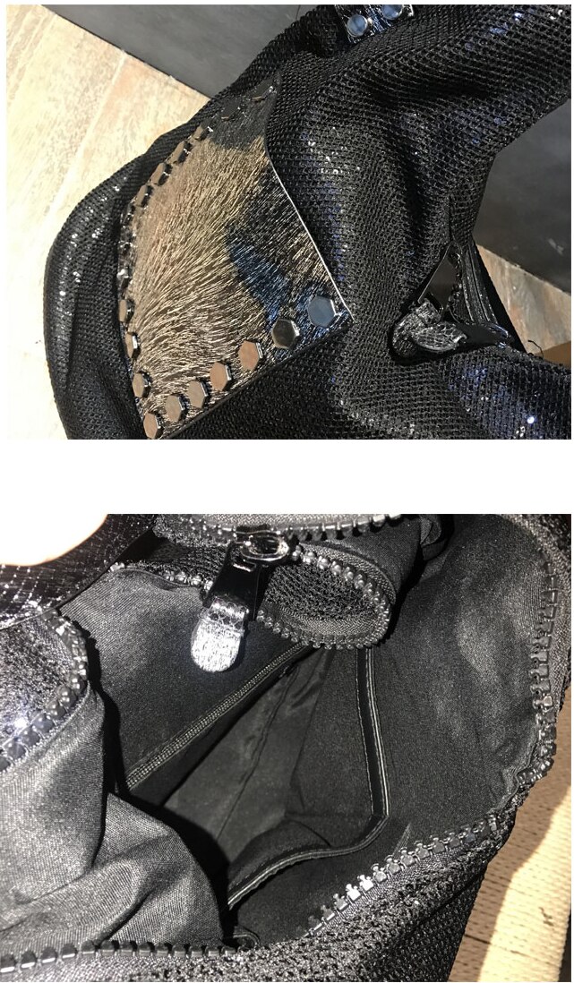 Sobre grande rede de malha iridescente paillette bolsa senhora casual multi-bolsos fralda mensageiro saco feminino tamanho grande bolsa de ombro