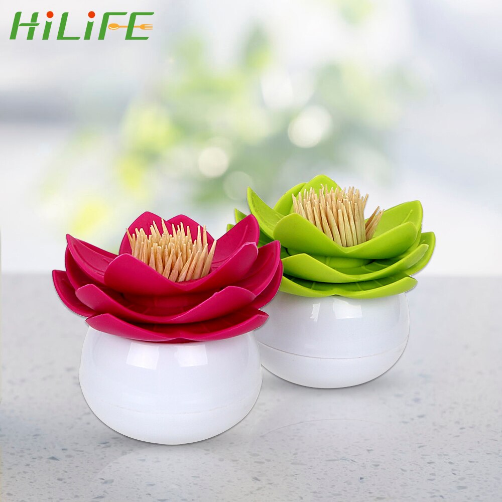 HILIFE Toothpick Stand Swab Holder Cotton Buds Box Lotus Toothpicks Organizer Storage Case Table Decoration Tooth Pick Holders