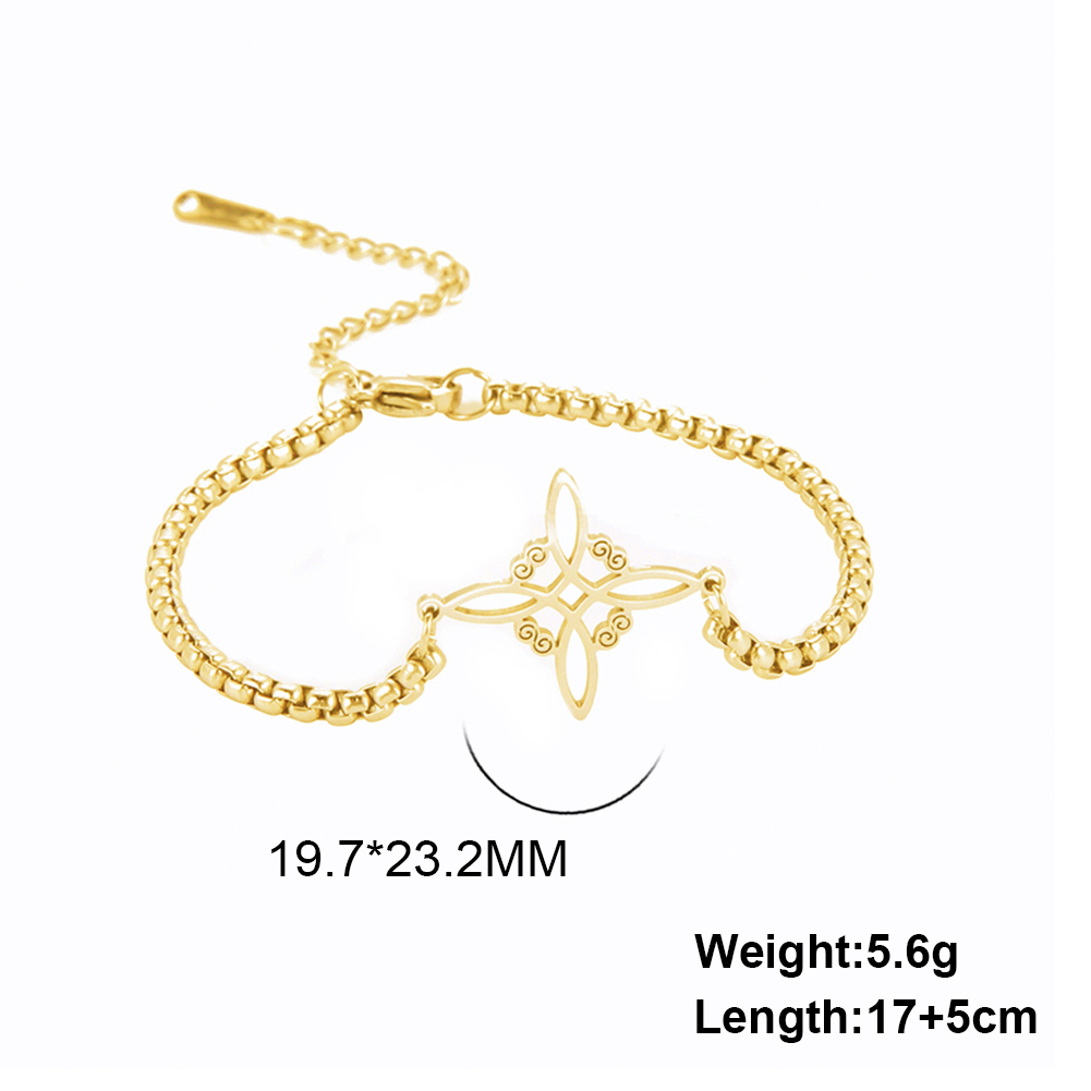 Dawapara – Bracelet à breloques avec nœud de sorcière pour femmes, amulette de Protection des nœuds celtiques, chaîne de perles en acier inoxydable, bijoux Wiccan de sorcellerie: Couleur or