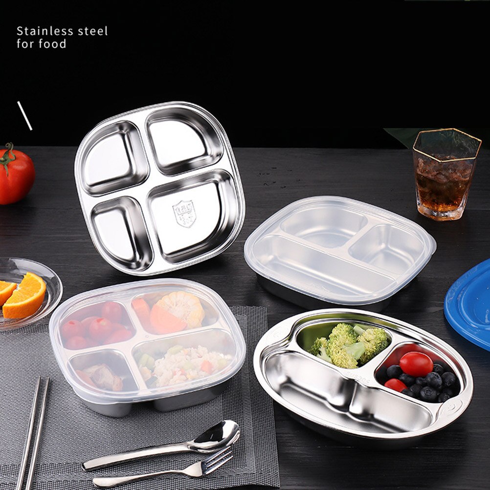 Stainless Steel Compartment Food Plate Multi-grid Dinner Plate Food Serving Tray