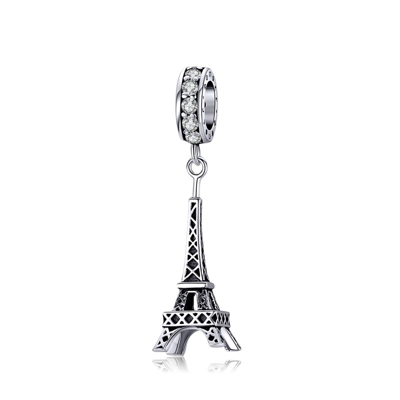 WOSTU Authentic 925 Sterling Silver Eiffel Tower Charms Zircon Openwork Beads Fit Original Bracelet Pendant Jewelry CTC154: Default Title