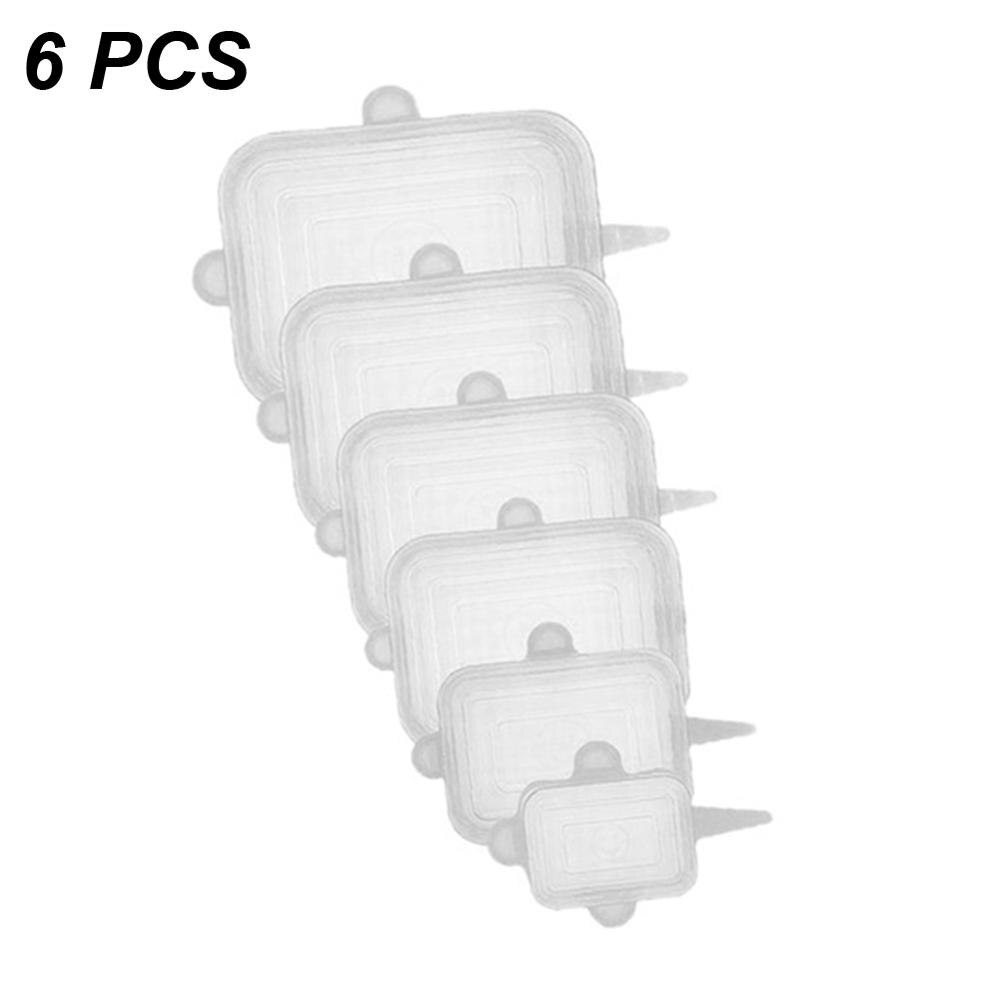 6/12Pcs Silicone Stretch Deksels Universele Deksel Siliconen Kom Pot Deksel Siliconen Cover Pan Koken Voedsel Verse kom Cover: 6pcs white square