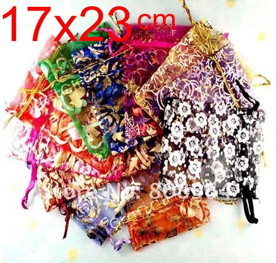 Omh 10Pcs 15 Kleur Mix Liefde Hart Rose Bloemen Kerst Wedding Voile Organza Tassen Sieraden Verpakking BZ08-21