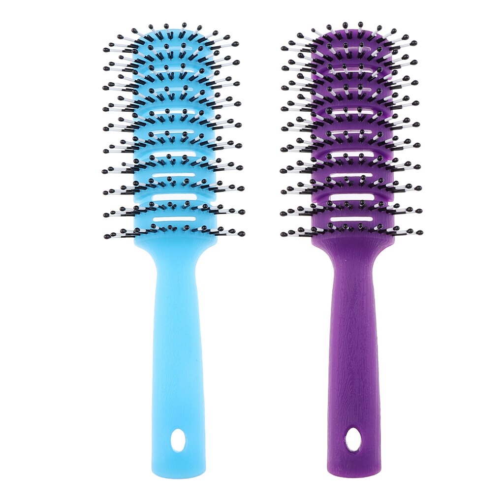 Cepillos de pelo con ventilación antiestática púrpura y azul para extensiones de cabello y pelucas