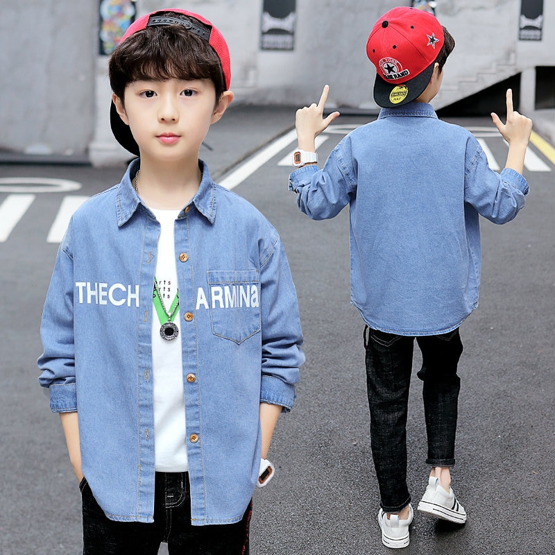 Camisas vaqueras 100% algodón para niños, camisas escolares de para niños, blusa vaquera de manga larga, chaqueta para niños adolescentes de 4 a 13 años