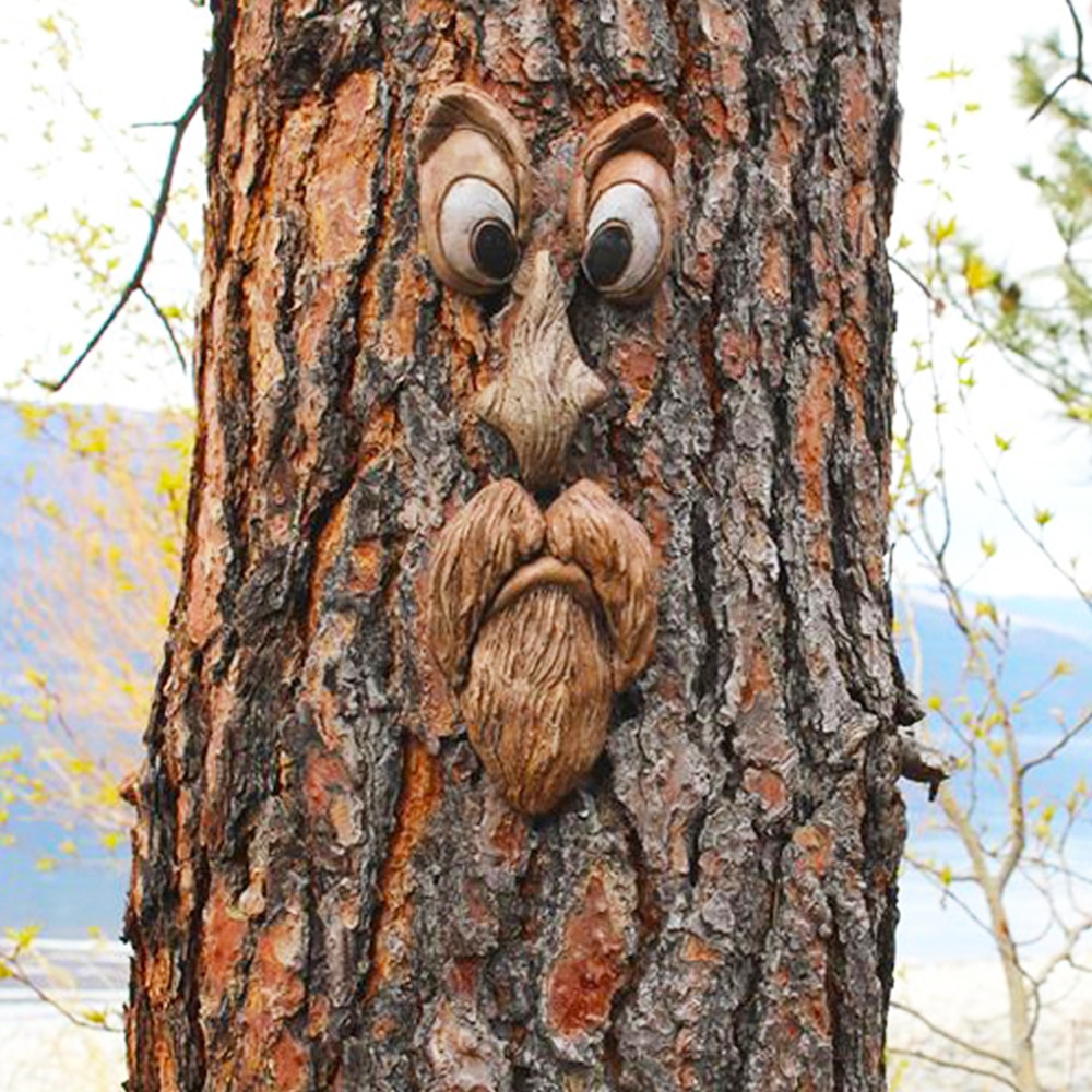 Old Man Tree Hugger Yard Art Outdoor Funny Tree Sculpture Bark Face Decor Resin Face Easter Props For Home Garden Decor