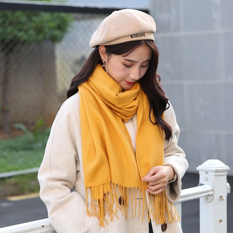 Vrouwen Kasjmier Sjaals Herfst Winter Vrouwelijke Wol Plaid Sjaal Dame Brede Roosters Lange Shawl Wrap Deken Warme Schoudermantel: Yellow Scarf