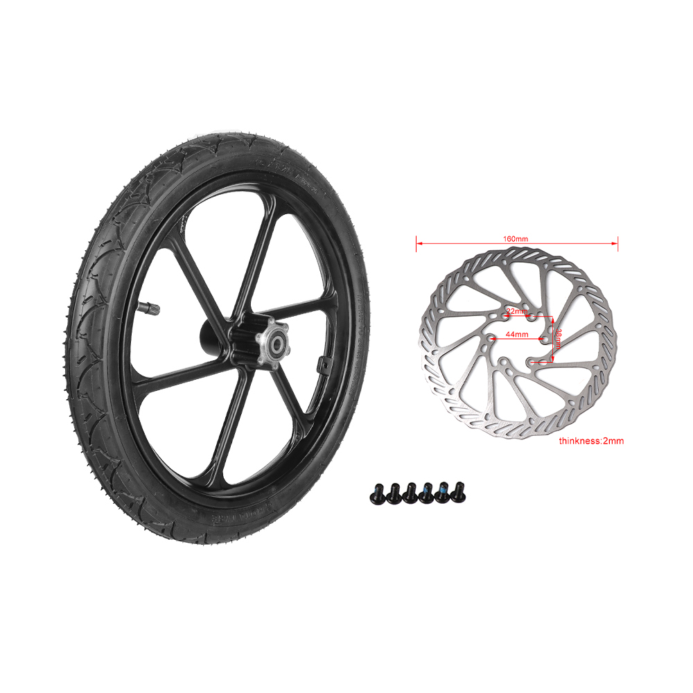 Bicycle 16 Inch Front Wheel 16x1.75 Tire Inner Tube Alloy Hub With Brake Disc For Electric Scooters Folding E-bike Bike Parts: Gold