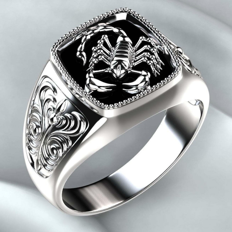 925 sølv vintage præget mænds ring scorpion mindedag ring vintage punk stil ring smykker