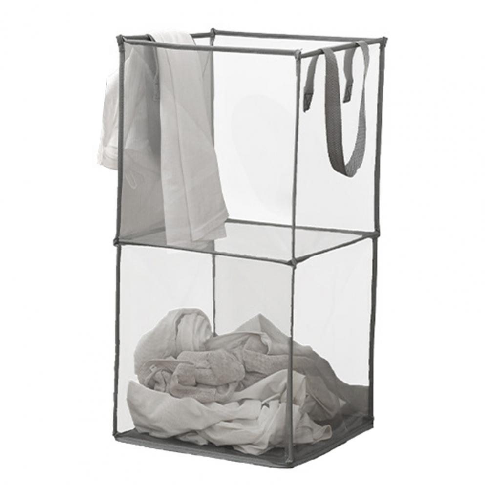 Mesh Pop Up Dirty Laundry Basket Hamper Square Foldable Side Handles Visible Dirty Clothes Sundries Toys Storage Bag: S / WHITE