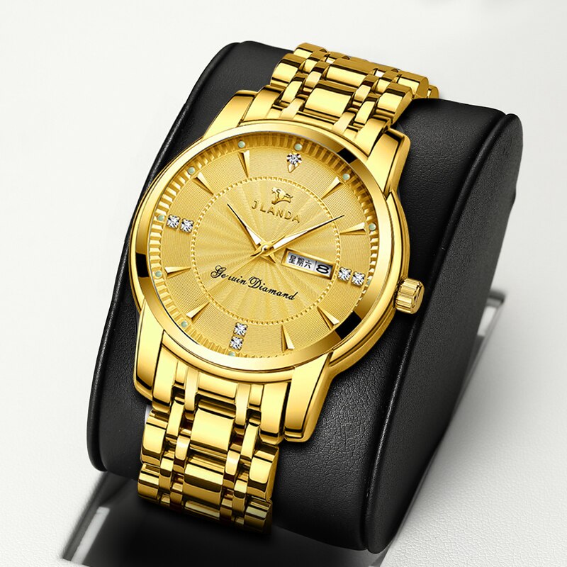 JLANDA-Reloj de pulsera de acero inoxidable para Hombre, Reloj de lujo clásico, de negocios, con fecha y semana, de cuarzo