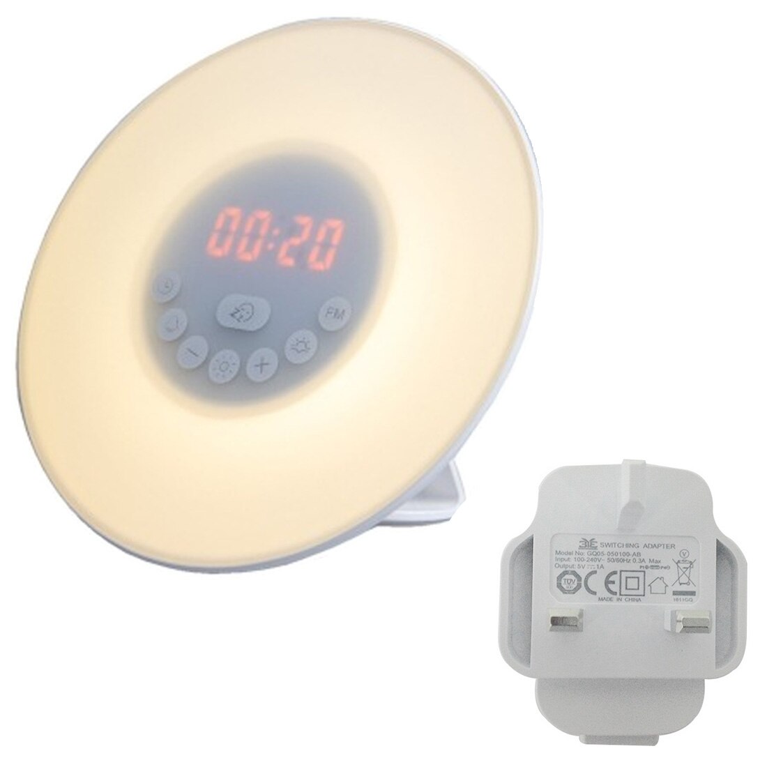 1PCS LED Wake Up Light Alarm Clock Touch Sensing Digital Alarm Clock Sunset With FM Radio Colorful Light Mode Nature Sound: UK Plug