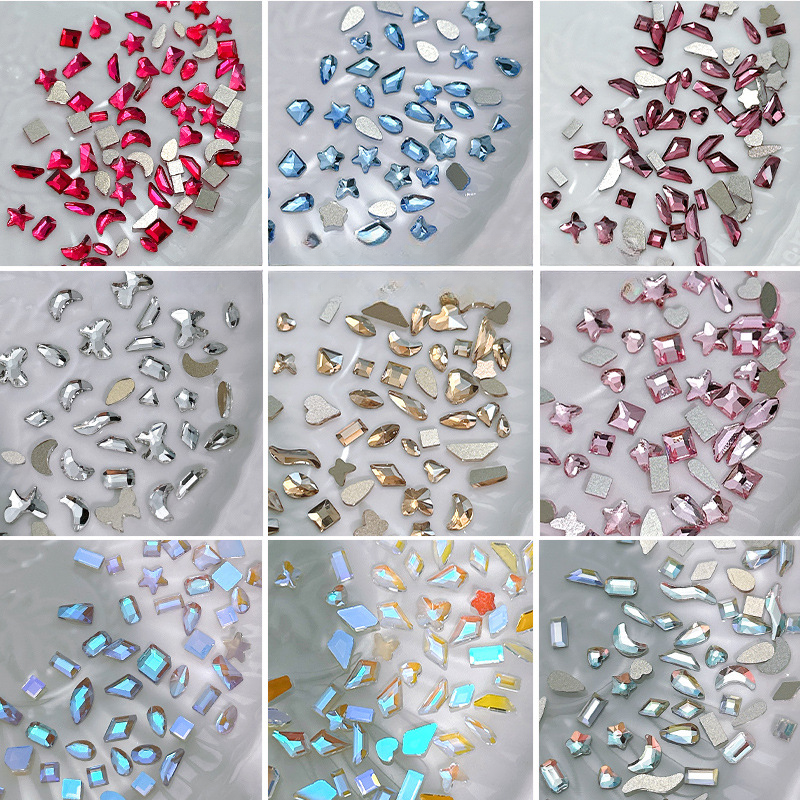 100 Uds Mini forma de cristal diamante decoraciones de uñas fondo plano diamantes de imitación Color mezclado piedras preciosas de vidrio accesorio de manicura DIY