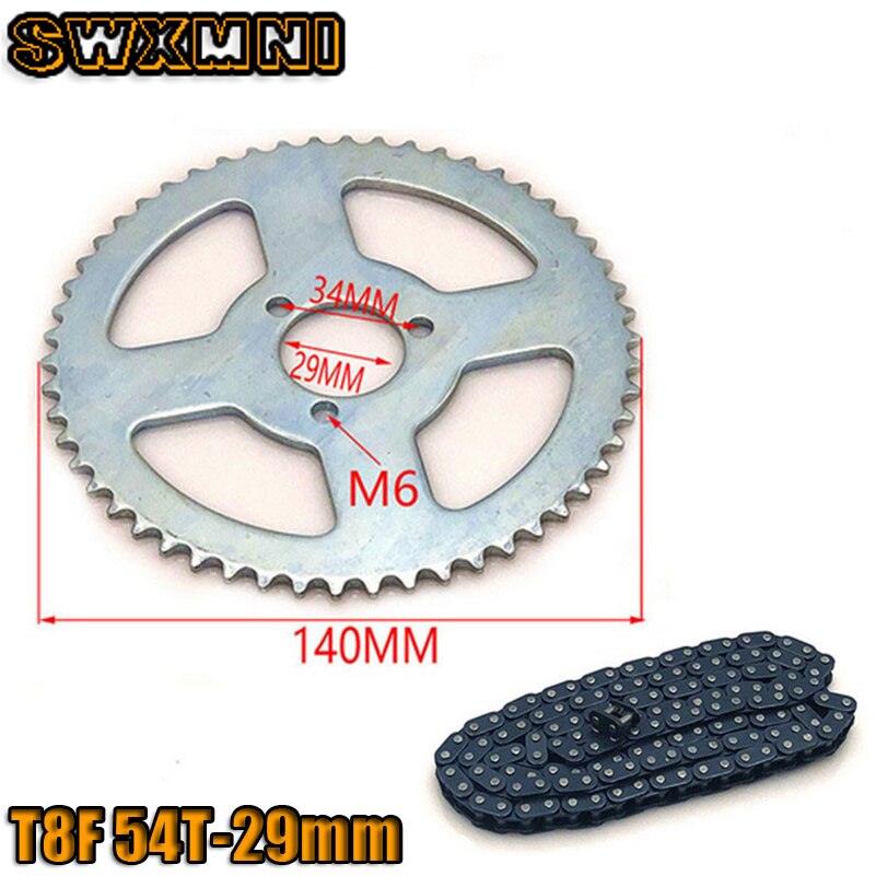 47cc 49cc T8F Chain 136 Links En 38 54 74 Tanden Keten Plaat Tandwiel Voor Mini Moto Atv quad 2 Takt Motor Onderdelen: T8F 54T-29mm set
