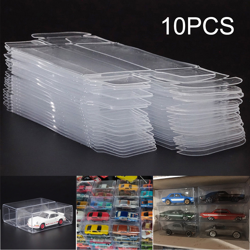 10 Pcs PVC Clear Toy Car Model 1/64 Dust Proof Display Protection Box: 30x40x82mm