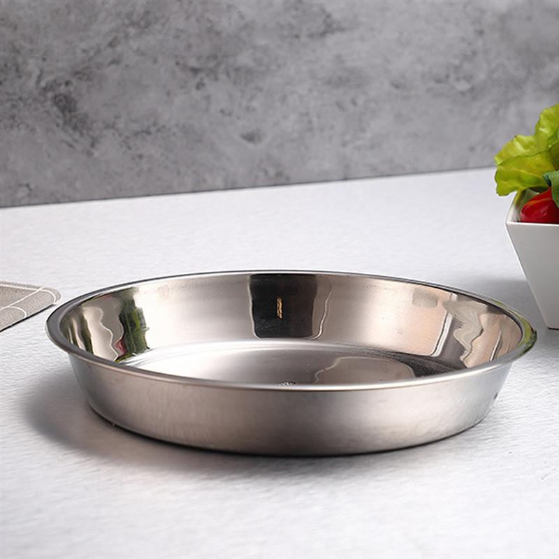 Plato redondo plano no magnético de acero inoxidable plato portátil plato para fruta pastel bandeja para hornear (24CM/26CM/28CM/30CM, Plata)