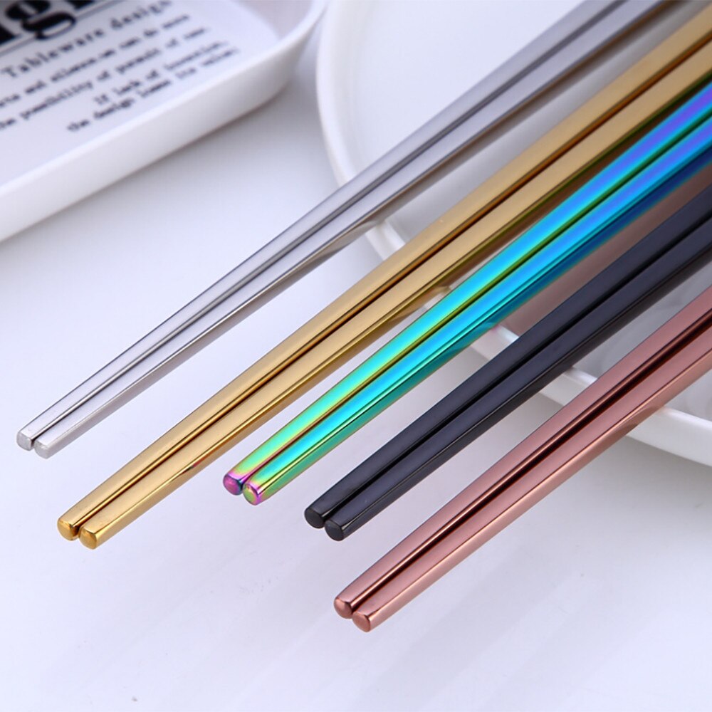 1 Pair Stainless Steel Chinese Chopsticks Non-slip Reusable Metal Chopstick Sushi Hashi Food Sticks Tableware Kitchen Tool 23cm